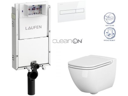 LAUFEN Podomít. systém LIS TW1 SET s bílým tlačítkem + WC CERSANIT CLEANON CASPIA + SEDÁTKO H8946630000001BI CP1