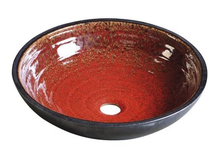 SAPHO - ATTILA keramické umyvadlo, průměr 43cm, tomatová červeň/petrolejová DK007