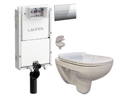 LAUFEN Podomít. systém LIS TW1 SET s chromovým tlačítkem + WC bez oplachového kruhu Edge + SEDÁTKO H8946630000001CR EG1