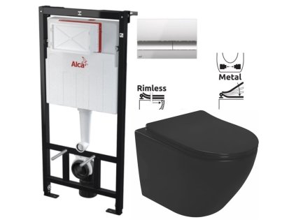 Předstěnový instalační systém s chromovým tlačítkem M1721 + WC REA CARLO MINI RIMLESS ČIERNY MAT + SEDADLO AM101/1120 M1721 MM1