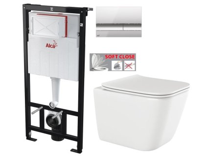 ALCA Sádromodul - předstěnový instalační systém s chromovým tlačítkem M1721 + WC INVENA PAROS + SEDÁTKO AM101/1120 M1721 RO1