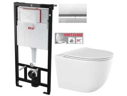ALCA Sádromodul - předstěnový instalační systém s chromovým tlačítkem M1721 + WC INVENA TINOS + SEDÁTKO AM101/1120 M1721 NO1