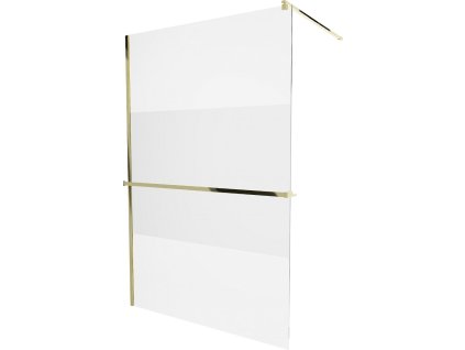 MEXEN/S - KIOTO Sprchová zástěna WALK-IN s poličkou a držákem ručníků 120 x 200, transparent 8 mm, zlatá 800-120-121-50-35