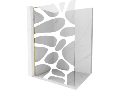 MEXEN/S - Kioto L Sprchová zástěna WALK-IN 80 x 200, bílý vzor, zlatá 800-080-103-50-97