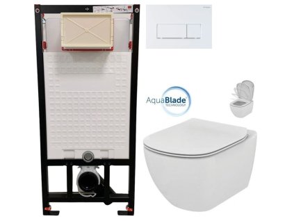 DEANTE Podomítkový rám, pro závěsné WC mísy + SLIM tlačítko bílé + WC Ideal Standard Tesi se sedátkem SoftClose, AquaBlade CST_WC01 A51P TE1