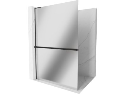 MEXEN/S - Kioto+ L Sprchová zástěna WALK-IN s poličkou a držákem ručníků 110 x 200, zrcadlová, černá 800-110-123-70-50