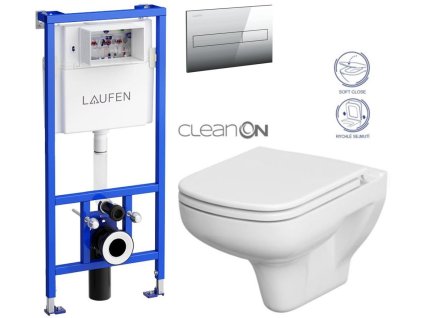 LAUFEN Rámový podomítkový modul CW1 SET s chromovým tlačítkem + WC CERSANIT CLEANON COLOUR + SEDÁTKO H8946600000001CR CN1