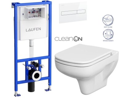 LAUFEN Rámový podomítkový modul CW1 SET s bílým tlačítkem + WC CERSANIT CLEANON COLOUR + SEDÁTKO H8946600000001BI CN1