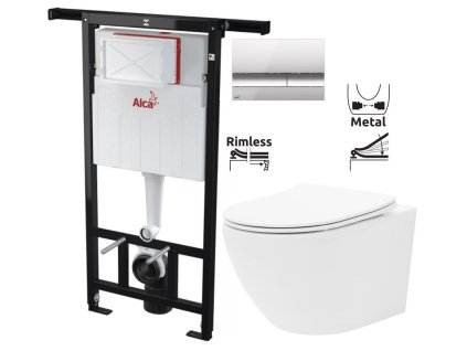 Předstěnový instalační systém s chromovým tlačítkem M1721 + WC REA Carlo Flat Mini Rimless + SEDÁTKO AM102/1120 M1721 CF1