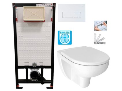 DEANTE Podomítkový rám, pro závěsné WC mísy + SLIM tlačítko bílé + WC JIKA LYRA PLUS RIMLESS + SEDÁTKO DURAPLAST SLOWCLOSE CST_WC01 A51P LY2