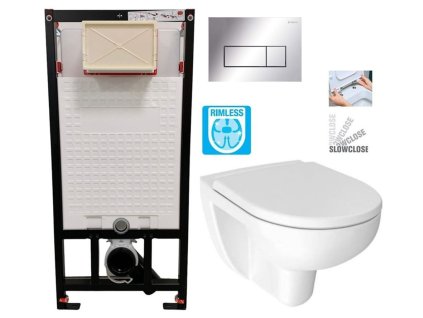 DEANTE Podomítkový rám, pro závěsné WC mísy + SLIM tlačítko chrom + WC JIKA LYRA PLUS RIMLESS + SEDÁTKO DURAPLAST SLOWCLOSE CST_WC01 051P LY2