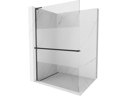 MEXEN/S - Kioto+ L Sprchová zástěna WALK-IN s poličkou a držákem ručníků 100 x 200, transparent/dekor, černá - 800-100-123-70-30 800-100-123-70-35