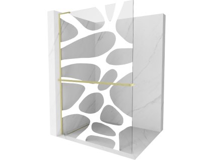 MEXEN/S - Kioto+ L Sprchová zástěna WALK-IN s poličkou a držákem ručníků 110 x 200, bílý vzor, zlato kartáčovaná 800-110-123-55-97