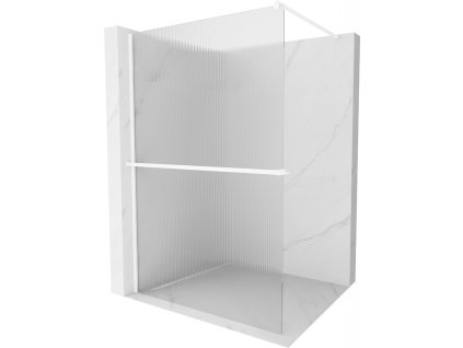 MEXEN/S - Kioto+ Sprchová zástěna WALK-IN s poličkou a držákem ručníků 110 x 200, proužky, bílá 800-110-121-20-09