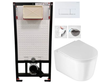 DEANTE Podomítkový rám, pro závěsné WC mísy + SLIM tlačítko bílé + WC DEANTE Jasmin se sedátkem RIMLESS CST_WC01 A51P JA1