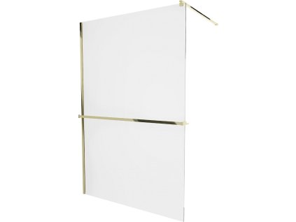 MEXEN/S - KIOTO Sprchová zástěna WALK-IN s poličkou a držákem ručníků 100 x 200, transparent 8 mm, zlatá 800-100-121-50-00