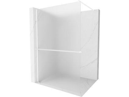 MEXEN/S - Kioto+ Sprchová zástěna WALK-IN s poličkou a držákem ručníků 100 x 200, vzor, bílá 800-100-121-20-30