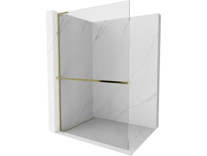 MEXEN/S - Kioto+ L Sprchová zástěna WALK-IN s poličkou a držákem ručníků 90 x 200, transparent, zlatá 800-090-123-50-00