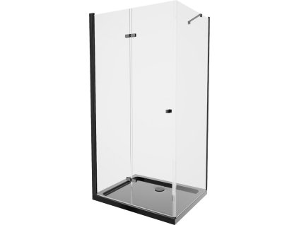 MEXEN/S - Lima sprchový kout zalamovací dveře 80 x 100, transparent, černý + Flat černá vanička se sifonem 856-080-100-70-00-4070B