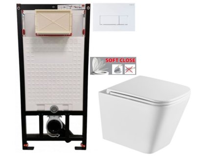 DEANTE Podomítkový rám, pro závěsné WC mísy + SLIM tlačítko bílé + WC INVENA FLORINA WITH SOFT, včetně soft/close sedátka CST_WC01 A51P FL1