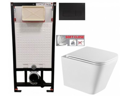 DEANTE Podomítkový rám, pro závěsné WC mísy + SLIM tlačítko černé + WC INVENA FLORINA WITH SOFT, včetně soft/close sedátka CST_WC01 N51P FL1