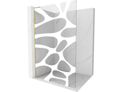 MEXEN/S - Kioto L Sprchová zástěna WALK-IN 120 x 200, bílý vzor, zlatá kartáčovaná 800-120-103-55-97