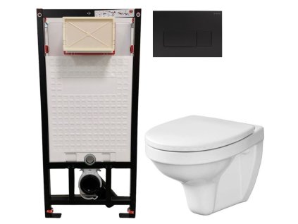 DEANTE Podomítkový rám, pro závěsné WC mísy + SLIM tlačítko černé + WC CERSANIT DELFI + SEDÁTKO CST_WC01 N51P DE1