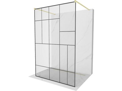MEXEN/S - Kioto samostatně stojící sprchová zástěna 110 x 200, černý vzor 8 mm, zlatá kartáčovaná 800-110-002-55-78