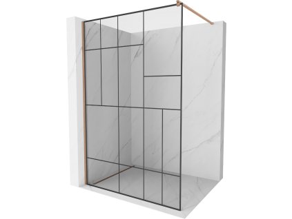 MEXEN/S - Kioto Sprchová zástěna WALK-IN 110 x 200, černý vzor 8 mm, měď kartáčovaná 800-110-101-65-78