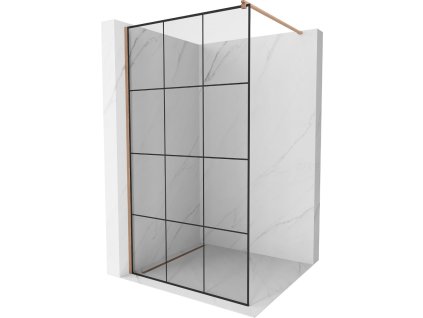 MEXEN/S - Kioto Sprchová zástěna WALK-IN 100 x 200, černý vzor 8 mm, měď kartáčovaná 800-100-101-65-77