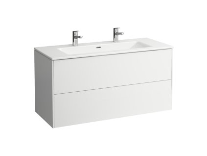 LAUFEN PRO S - umyvadlo 'slim' se skříňkou 1200 mm, se 2 zásuvkami, vč. dělícího systému do zásuvek (H864963) (Barva Bílá mat, Provedení 1 otvor pro baterii, středový)