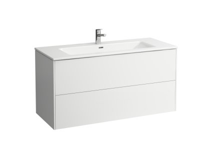 LAUFEN PRO S - umyvadlo 'slim' se skříňkou 1200 mm, se 2 zásuvkami, vč. dělícího systému do zásuvek (H864963) (Barva Bílá mat, Provedení 1 otvor pro baterii, středový)