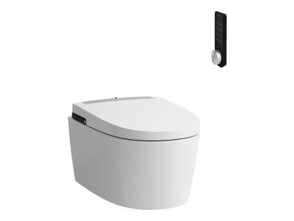 LAUFEN CLEANET ALVIA - klozet se sprškou 'rimless', závěsný, hluboké splachování, bez oplachového kruhu, včetně sedátka s automatickým otevíráním a pomalým sklápěním, včetně vyhřívaného sedátka, včetně dálkového ovládání a Wi-Fi, vč. fénu, UV de
