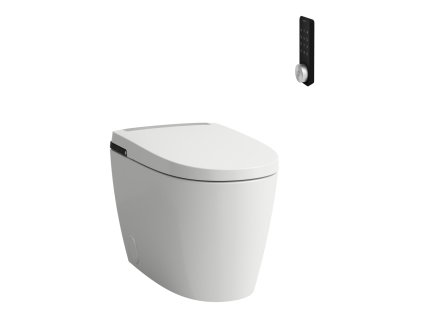 LAUFEN CLEANET ALVIA - klozet se sprškou 'rimless', stojící, hluboké splachování, bez oplach. kruhu, s aut. splach. a předplachem., vč. sedátka s aut. otevíráním a systémem pomalého sklápění, vč. vyhřívaného sedátka, dálk. ovlád., Wi-Fi, sušení,