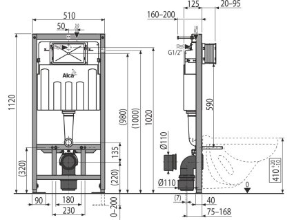 ALCADRAIN Sádromodul - předstěnový instalační systém s chromovým tlačítkem M1721 + WC CERSANIT CLEANON CASPIA + SEDÁTKO AM101/1120 M1721 CP1
