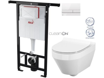 ALCADRAIN Jádromodul - předstěnový instalační systém s bílým tlačítkem M1710 + WC CERSANIT CLEANON CREA OVÁL + SEDÁTKO AM102/1120 M1710 CR1