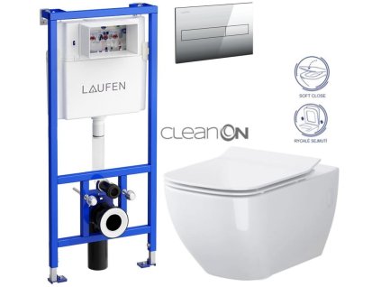 LAUFEN Rámový podomítkový modul CW1 SET s chromovým tlačítkem + WC CERSANIT VIRGO CLEANON + SEDÁTKO H8946600000001CR ME1