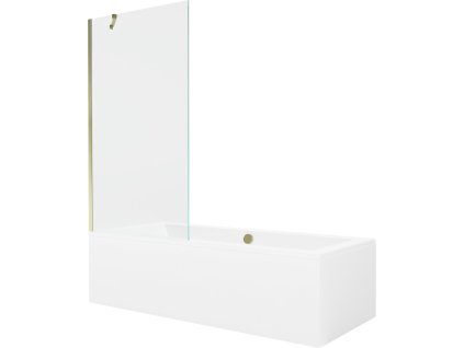 MEXEN/S - Cube obdélníková vana 180 x 80 cm s panelem + vanová zástěna 90, transparent, zlatá 550518080X9509000050