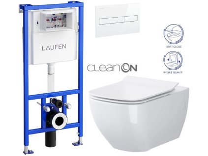 LAUFEN Rámový podomítkový modul CW1 SET s bílým tlačítkem + WC CERSANIT VIRGO CLEANON + SEDÁTKO H8946600000001BI ME1