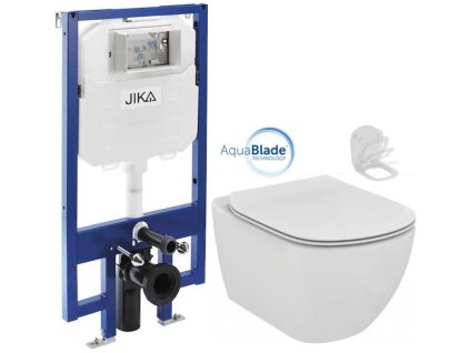 JIKA předstěnový instalační 8 cm systém bez tlačítka + WC Ideal Standard Tesi se sedátkem SoftClose, AquaBlade H894652 X TE1