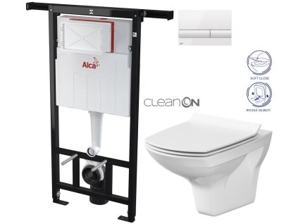 ALCA Jádromodul - předstěnový instalační systém s bílým tlačítkem M1710 + WC CERSANIT CLEANON CARINA + SEDÁTKO AM102/1120 M1710 CA3