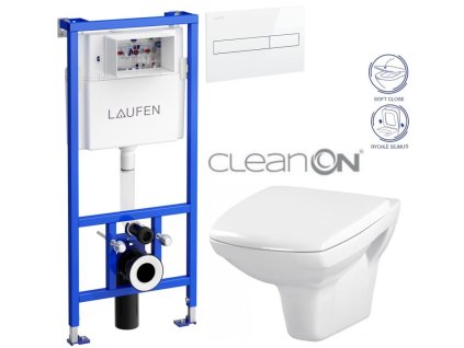 LAUFEN Rámový podomítkový modul CW1 SET s bílým tlačítkem + WC CERSANIT CLEANON CARINA + SEDÁTKO H8946600000001BI CA2