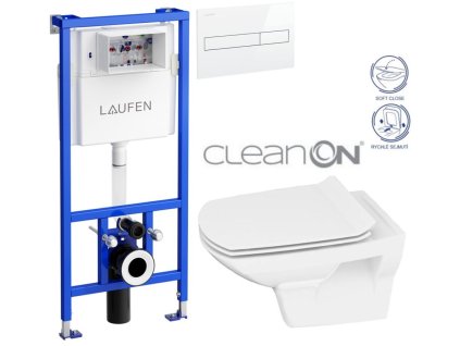 LAUFEN Rámový podomítkový modul CW1 SET s bílým tlačítkem + WC CERSANIT CLEANON CARINA + SEDÁTKO H8946600000001BI CA3