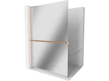 MEXEN/S - Kioto+ L Sprchová zástěna WALK-IN s poličkou a držákem ručníků 110 x 200, zrcadlová, měď kartáčovaná 800-110-123-65-50