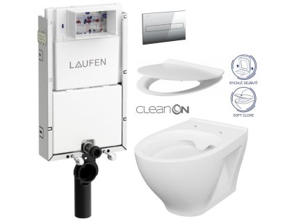 LAUFEN Podomít. systém LIS TW1 SET s chromovým tlačítkem + WC CERSANIT CLEANON MODUO + SEDÁTKO H8946630000001CR MO1