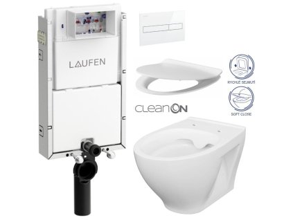 LAUFEN Podomít. systém LIS TW1 SET s bílým tlačítkem + WC CERSANIT CLEANON MODUO + SEDÁTKO H8946630000001BI MO1