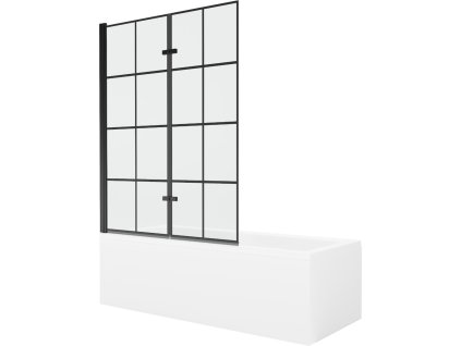 MEXEN/S - Cubik obdélníková vana 170 x 70 cm s panelem + vanová zástěna 120, černá vzor 550317070X9212027077
