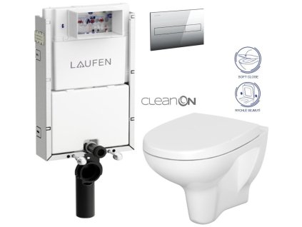 LAUFEN Podomít. systém LIS TW1 SET s chromovým tlačítkem + WC CERSANIT ARTECO CLEANON + SEDÁTKO H8946630000001CR AT1