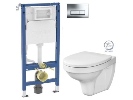 GEBERIT DuofixBasic s chromovým tlačítkem DELTA51 + WC CERSANIT DELFI + SOFT SEDÁTKO 458.103.00.2 51CR DE2