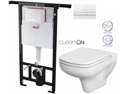 ALCA Jádromodul - předstěnový instalační systém s bílým tlačítkem M1710 + WC CERSANIT CLEANON COLOUR + SEDÁTKO AM102/1120 M1710 CN1